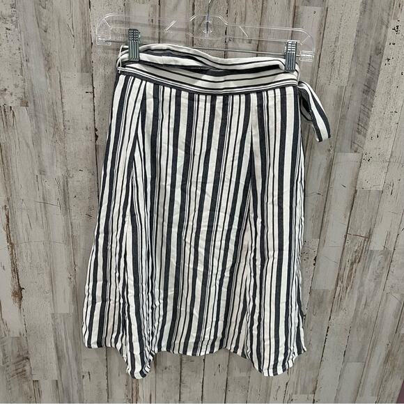 Loft Stripe Knee Length Aline Skirt Belted Modest Petite - Picture 4 of 7